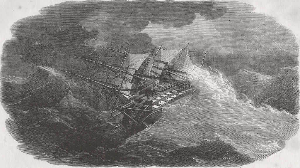 SHIPS. Laying Telegraph Cable. Agamemnon, storm 1858 old antique print picture